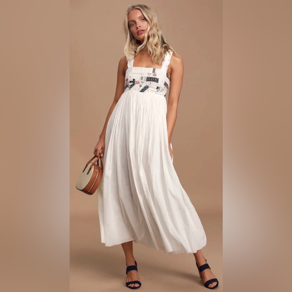 Show Me Your Mumu White Patchwork Midi Dress